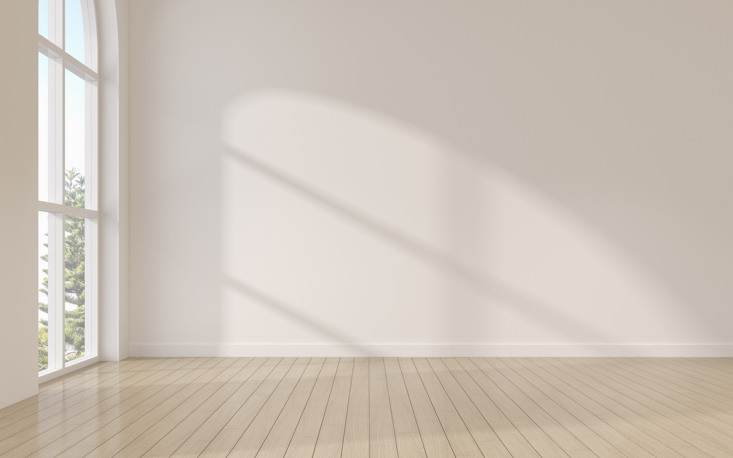 3D Rendering of Empty Room with Shadow on Wall